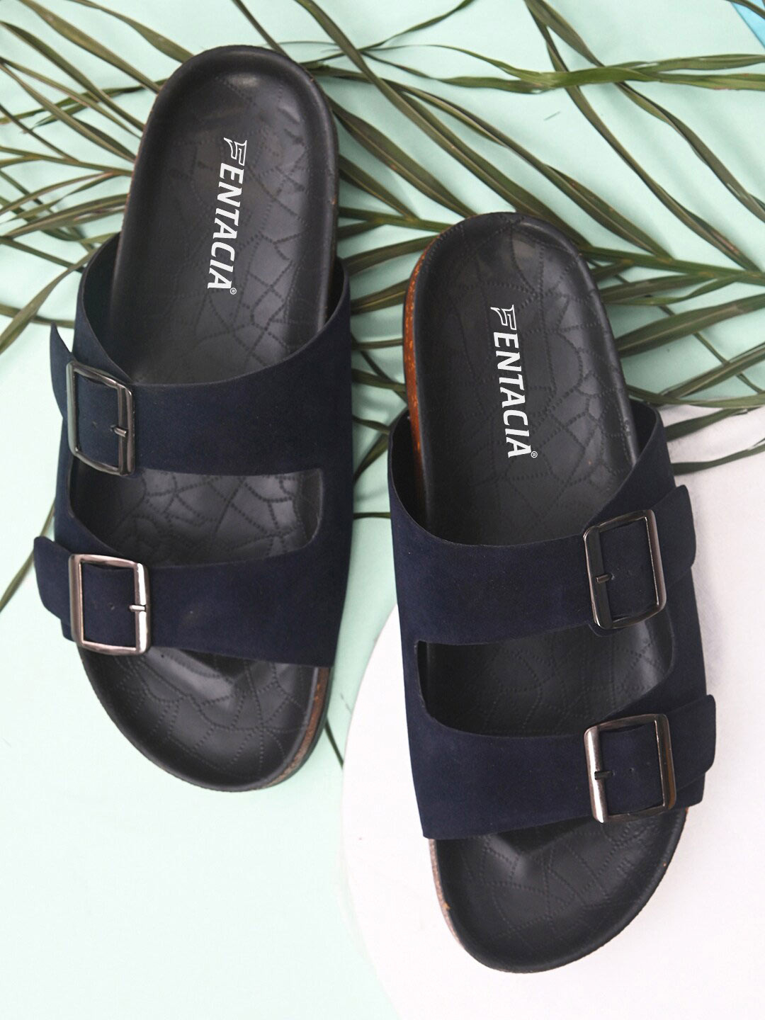 

Fentacia Men Navy Blue Suede Comfort Sandals