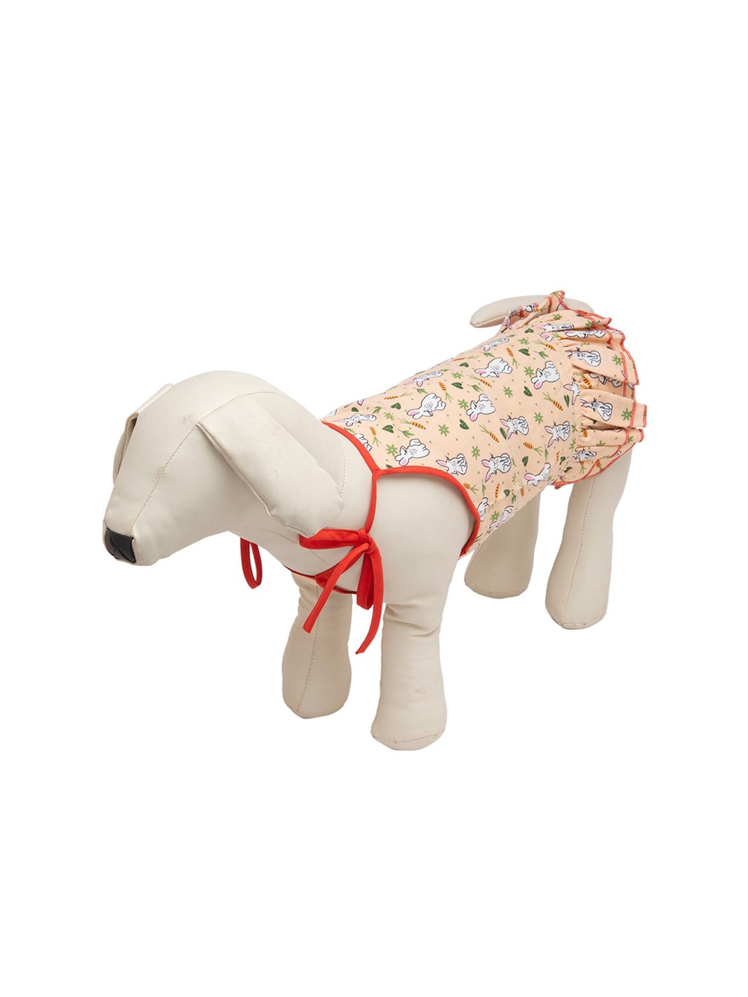 

Lulala unisex Peach Colored & Red Self Design Dog Dresses