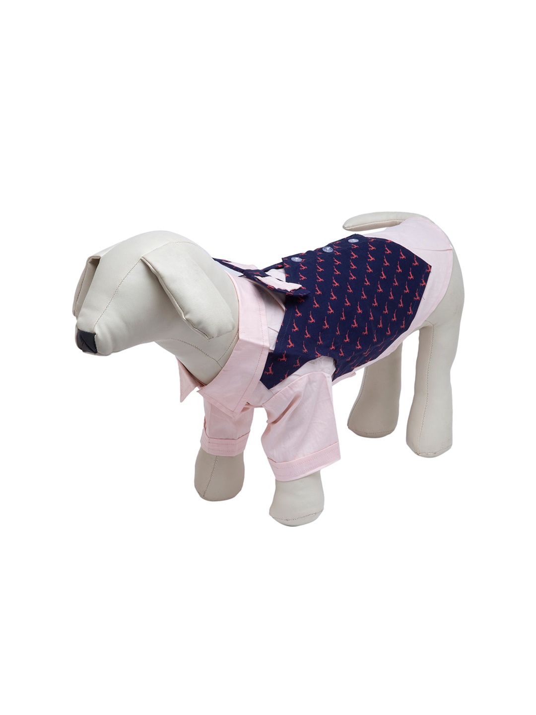 

Lulala Pink & Navy Blue Printed Tuxedo Dog Dress