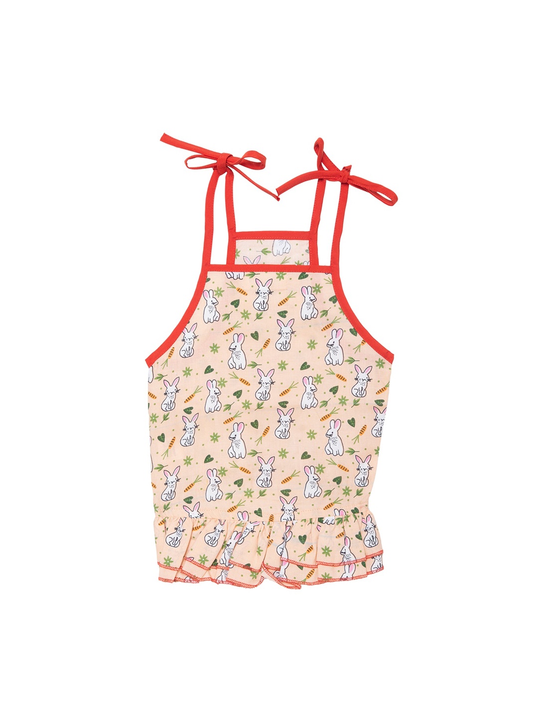 Lulala Peach Colored & Red Bunny Printed Dog Dress