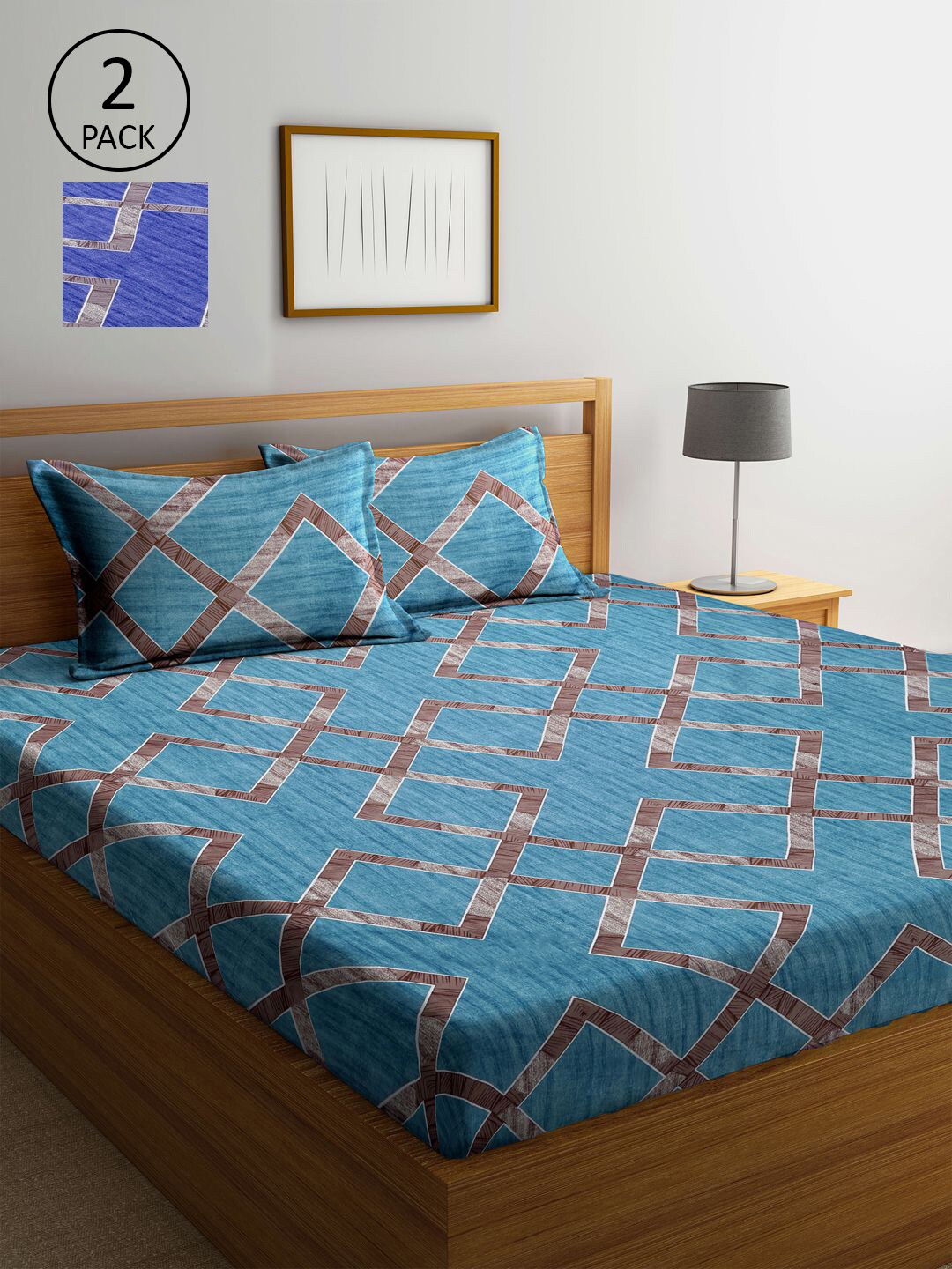 

KLOTTHE Blue Printed 210 TC 2 King Bedsheet with 4 Pillow Covers