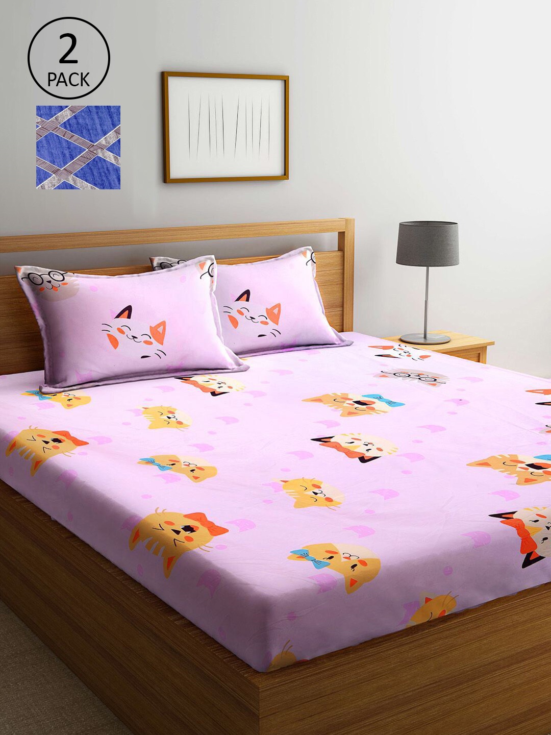 

KLOTTHE Multi Coloured 210 TC Printed Set of 2 King Cotton Bedsheet with 4 Pillow Covers