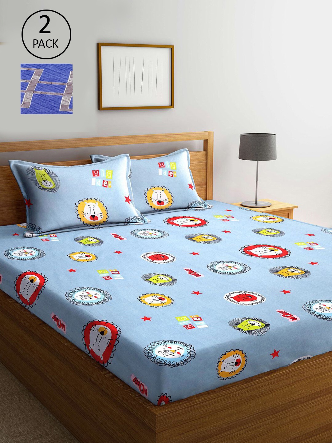 

KLOTTHE Blue Printed 210 TC 2 King Bedsheet with 4 Pillow Covers