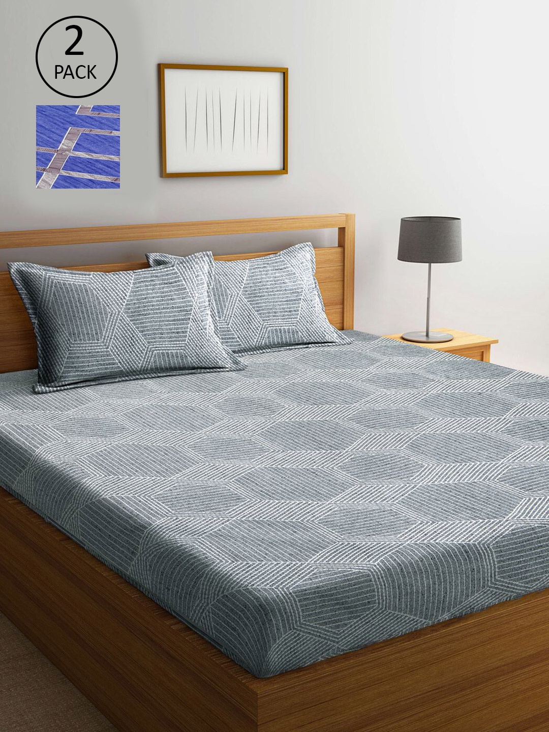

KLOTTHE Multi Coloured 210 TC Printed Set of 2 King Cotton Bedsheet with 4 Pillow Covers