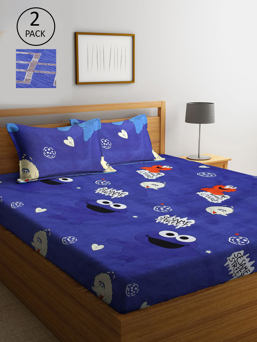

KLOTTHE Blue & White Geometric 210 TC 2 King Bedsheet with 4 Pillow Covers