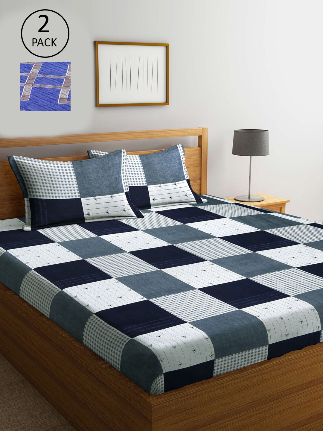 

KLOTTHE Blue & Grey Printed 210 TC 2 King Bedsheet with 4 Pillow Covers