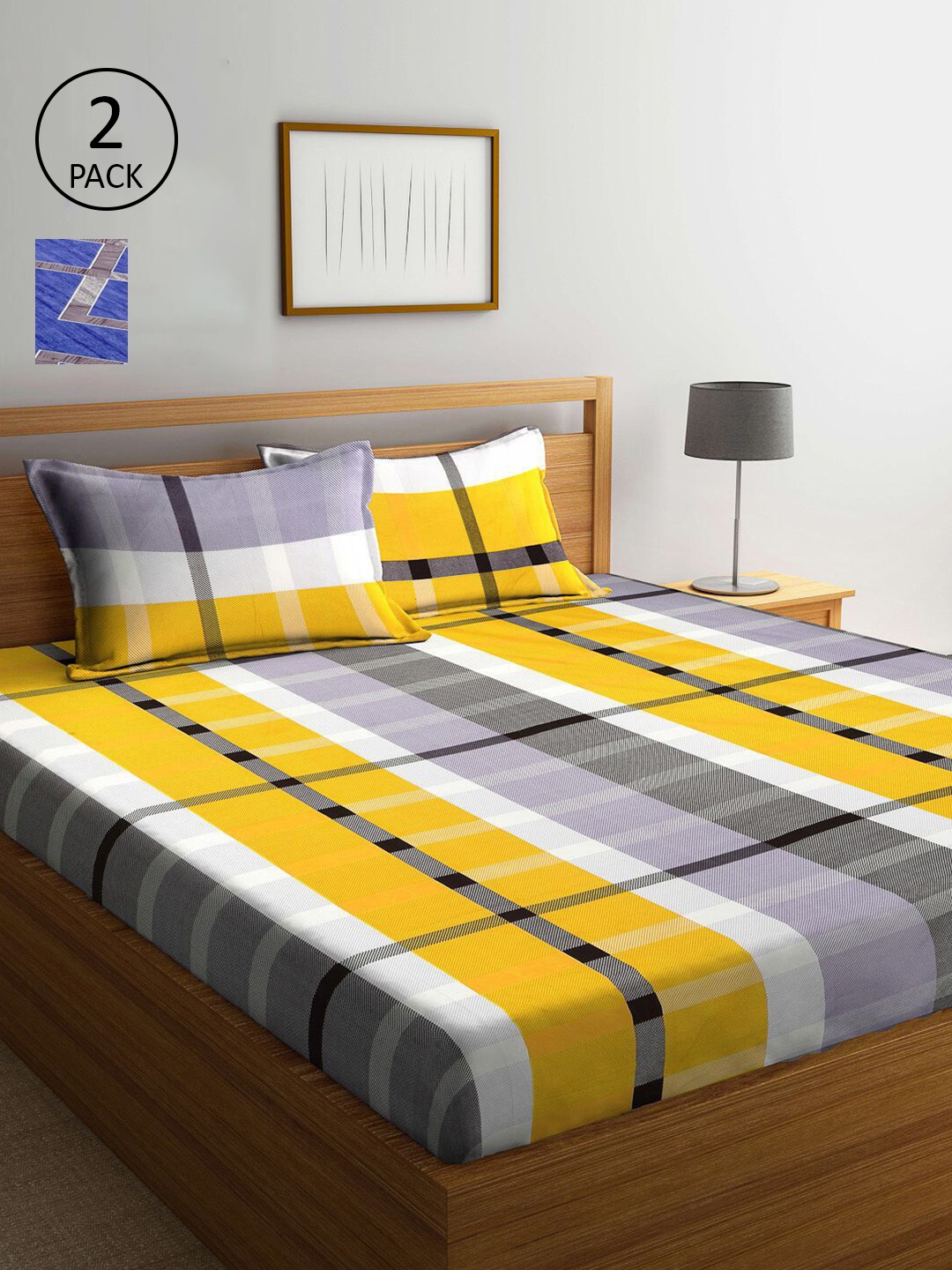 

KLOTTHE Multi Coloured 210 TC Printed 2 King Cotton Bedsheet with 4 Pillow Covers, Grey