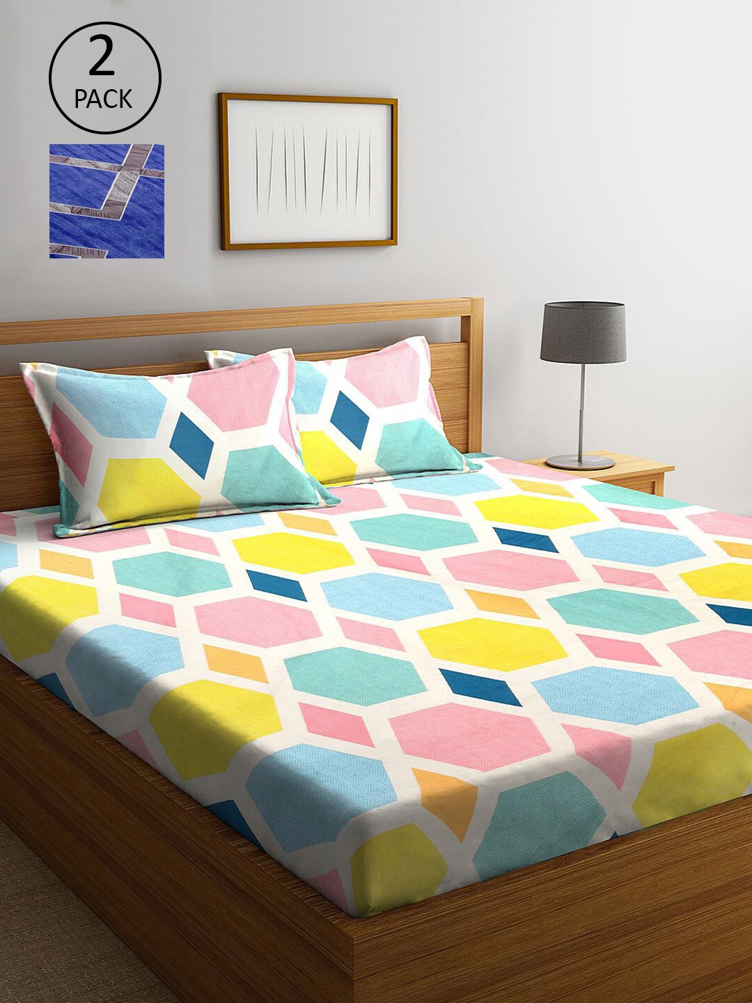 

KLOTTHE Multi Coloured 210 TC Printed Set of 2 King Cotton Bedsheet with 4 Pillow Covers