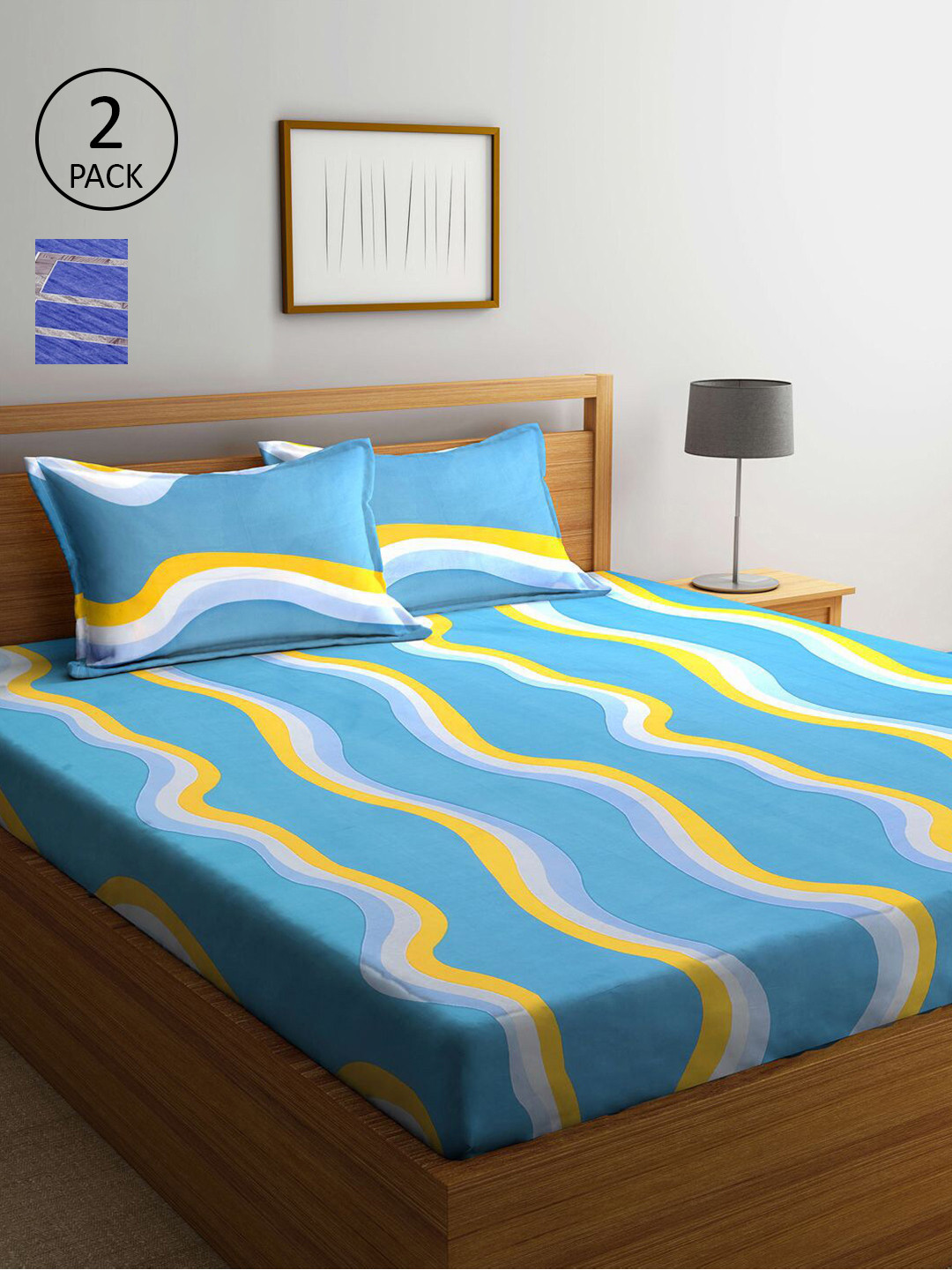 

KLOTTHE Blue & Navy Blue 210 TC 2 King Bedsheet with 4 Pillow Covers