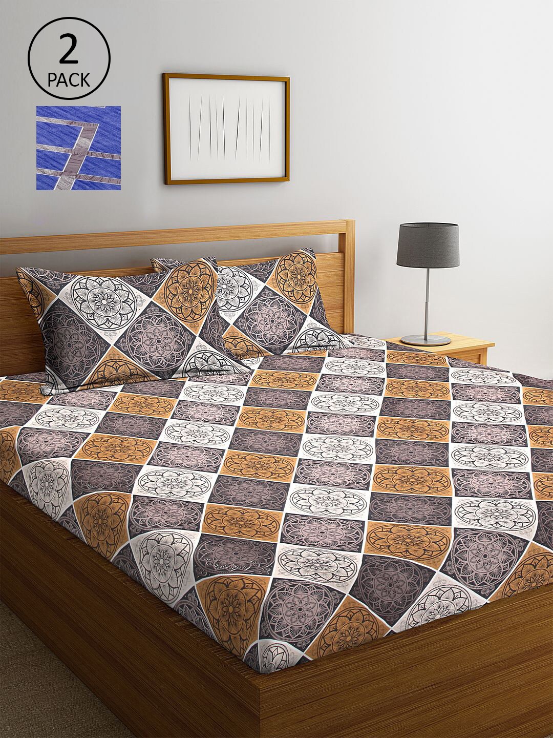 

KLOTTHE Multi Coloured 210 TC Printed Set of 2 King Cotton Bedsheet with 4 Pillow Covers