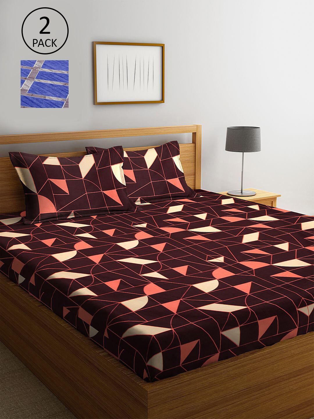 

KLOTTHE Multi Coloured 210 TC Printed Set of 2 King Cotton Bedsheet with 4 Pillow Covers