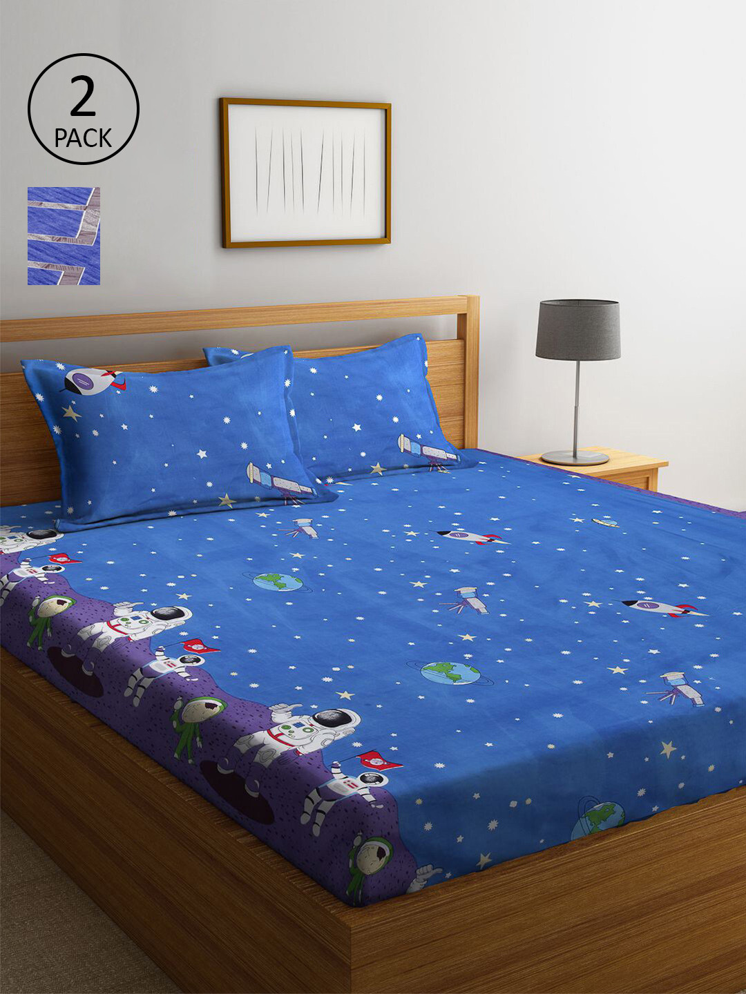 

KLOTTHE Blue Printed 210 TC 2 King Bedsheet with 4 Pillow Covers