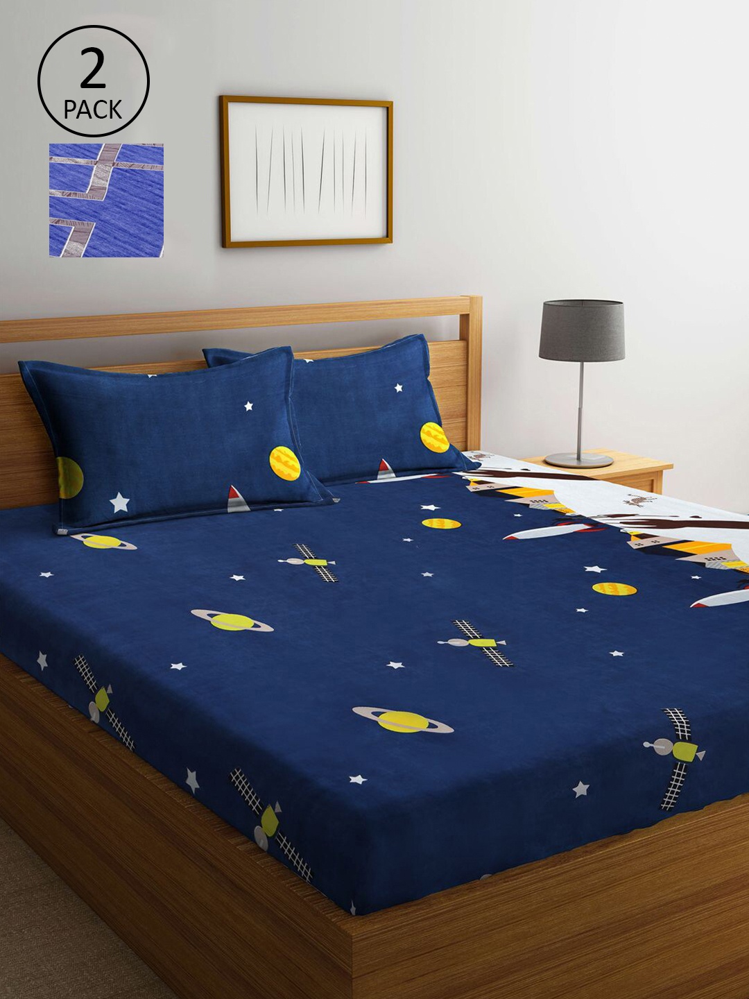 

KLOTTHE Blue Printed 210 TC 2 King Bedsheet with 4 Pillow Covers