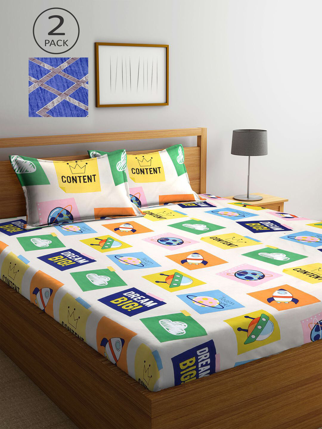 

KLOTTHE Multi Coloured 210 TC Printed Set of 2 King Cotton Bedsheet with 4 Pillow Covers