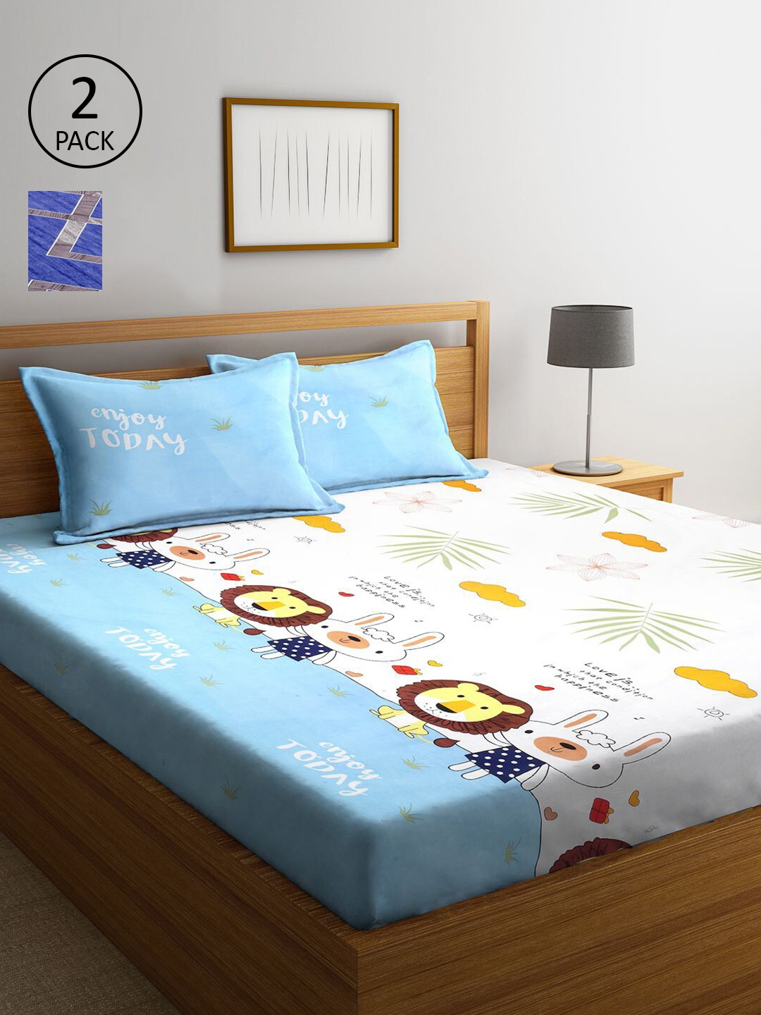 

KLOTTHE Multi Coloured 210 TC Printed Set of 2 King Cotton Bedsheet with 4 Pillow Covers