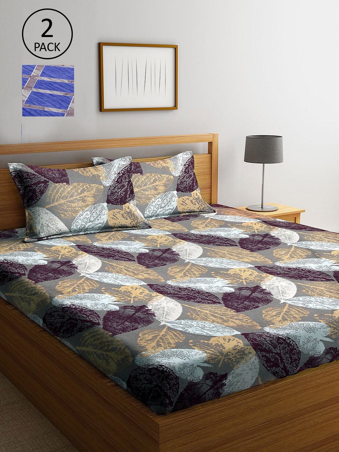 

KLOTTHE Blue & Grey Floral 210 TC 2 King Bedsheet with 4 Pillow Covers