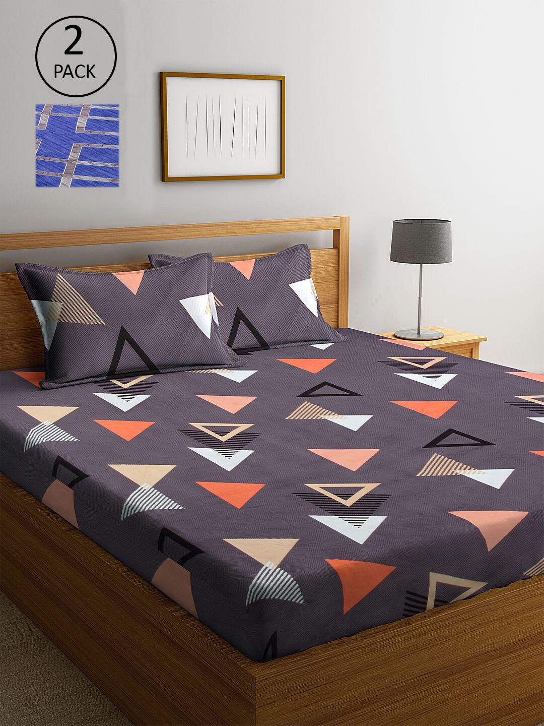 

KLOTTHE Blue & Brown Printed 210 TC 2 King Bedsheet with 4 Pillow Covers
