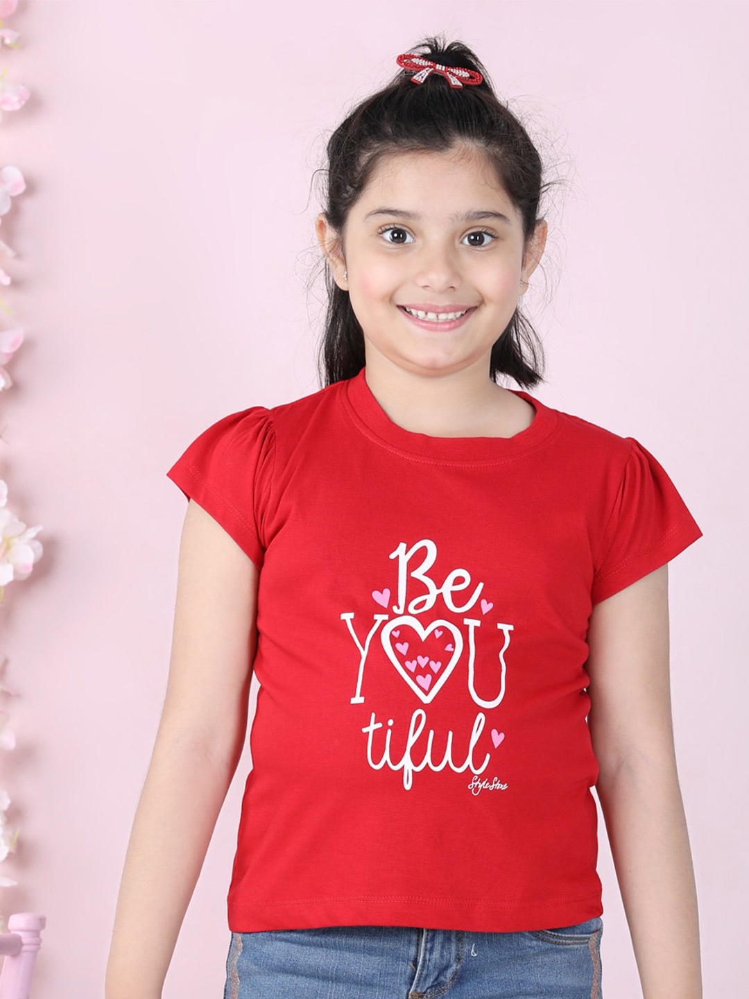 

StyleStone Girls Red & White Printed T-shirt