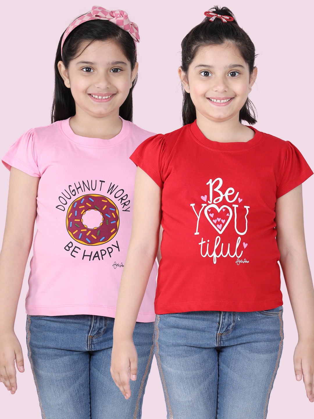 

StyleStone Girls Pink & Red Pack Of 2 Printed T-shirts