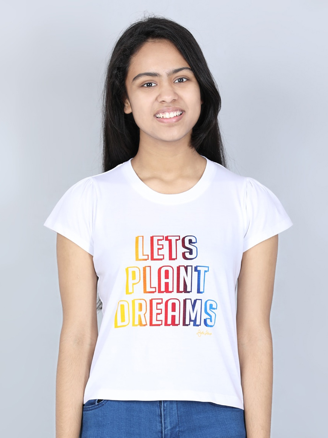 

StyleStone Girls White Typography Printed T-shirt
