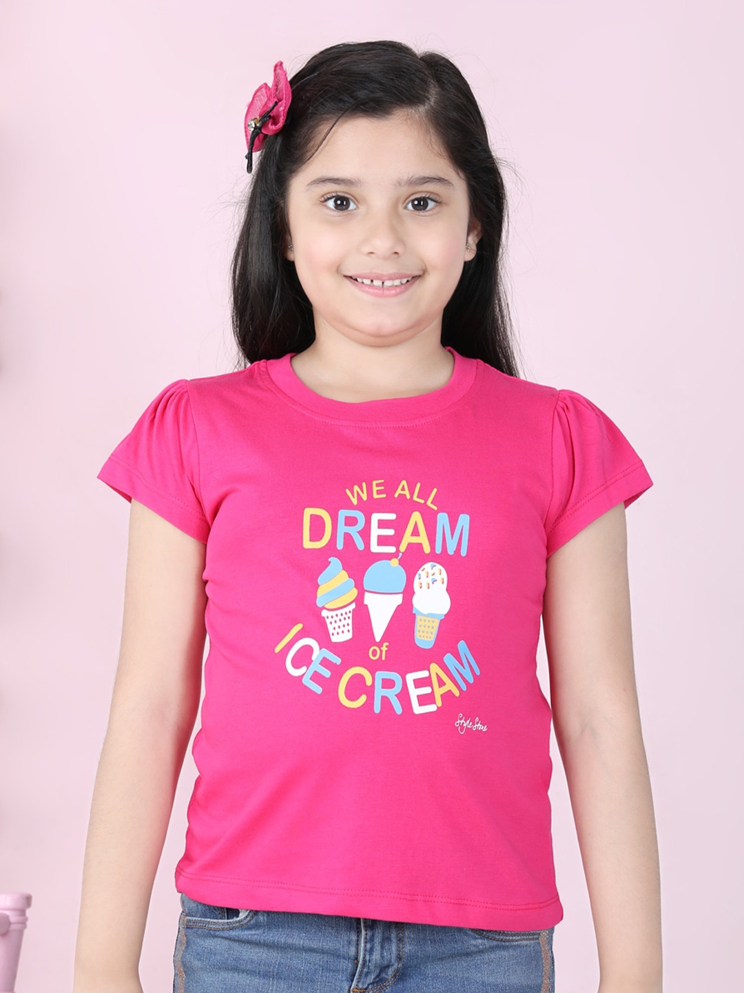 

StyleStone Girls Pink Typography Printed T-shirt