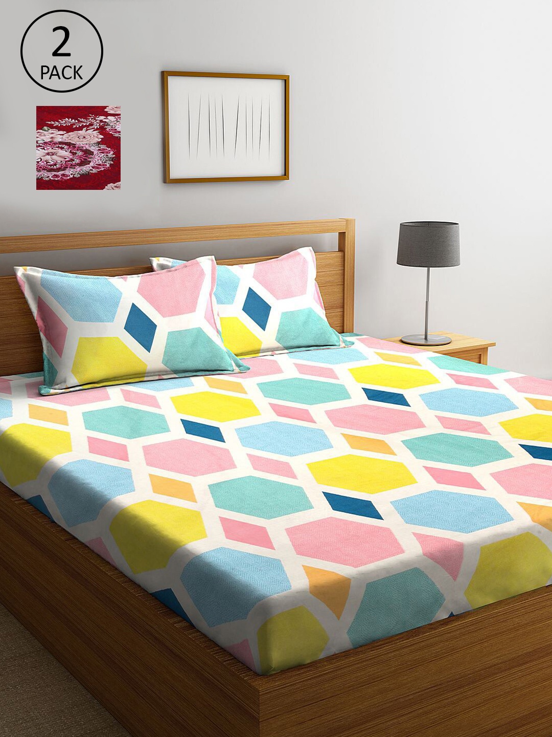 

KLOTTHE Multi Coloured 210 TC Printed 2 King Cotton Bedsheet with 4 Pillow Covers