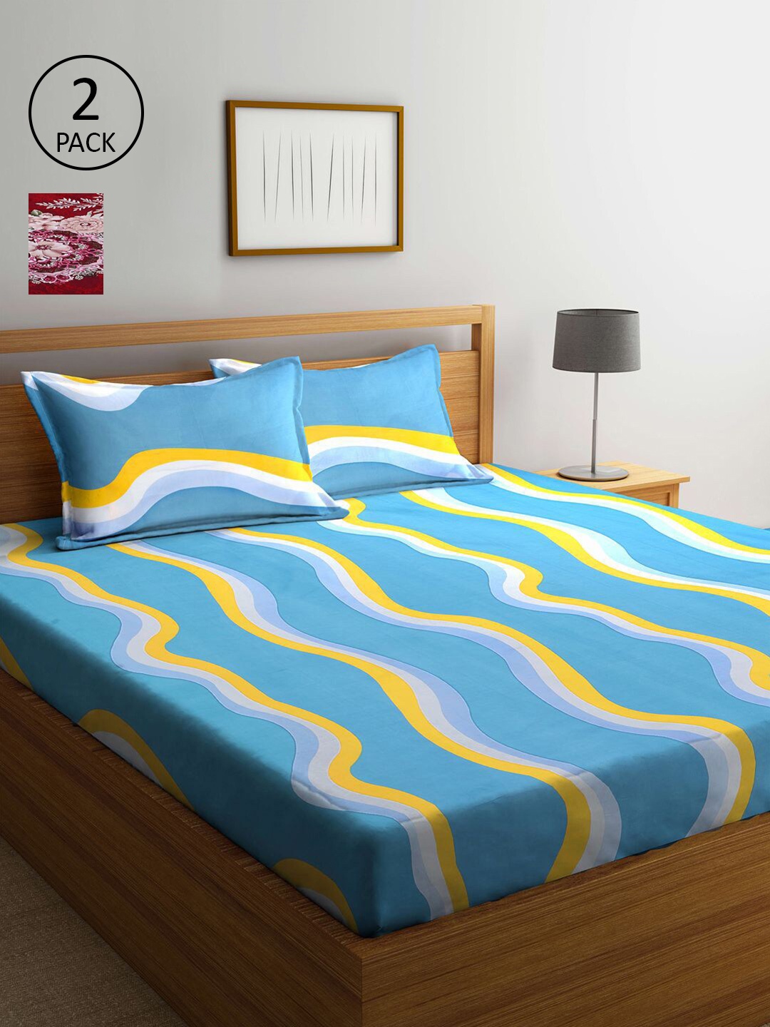 

KLOTTHE Blue & Red Floral 210 TC 2 King Bedsheet with 4 Pillow Covers