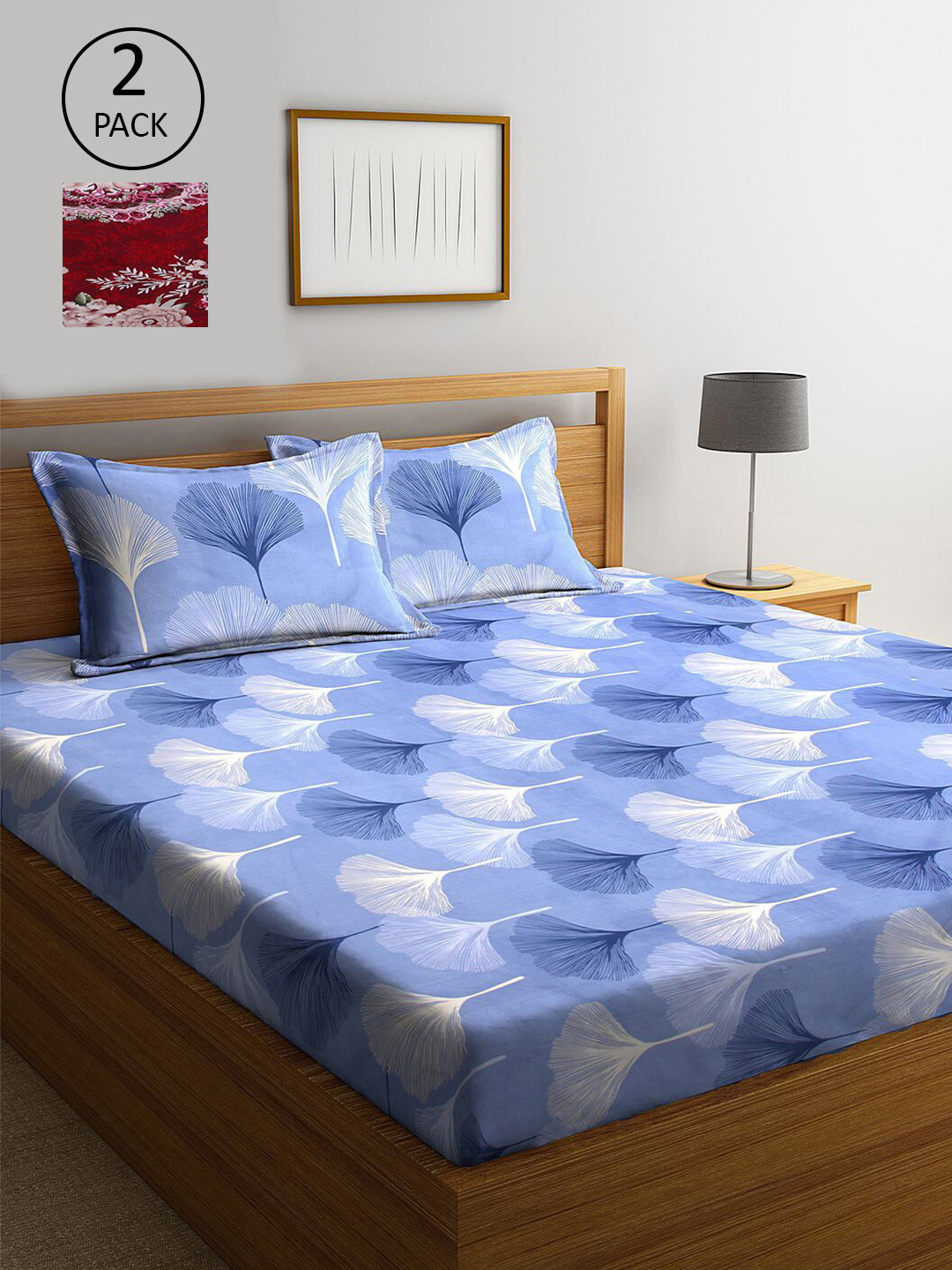 

KLOTTHE Blue & White Floral 210 TC 2 King Bedsheet with 4 Pillow Covers