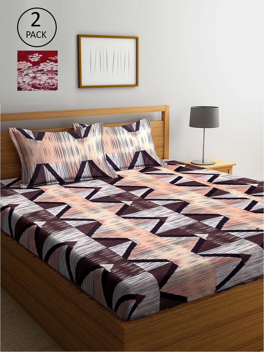 

KLOTTHE Brown & Maroon Printed 210 TC 2 King Bedsheet with 4 Pillow Covers