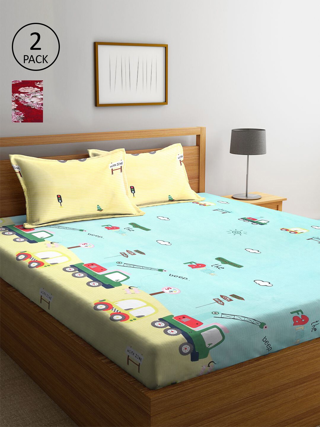 

KLOTTHE Blue & Red Printed 210 TC 2 King Bedsheet with 4 Pillow Covers