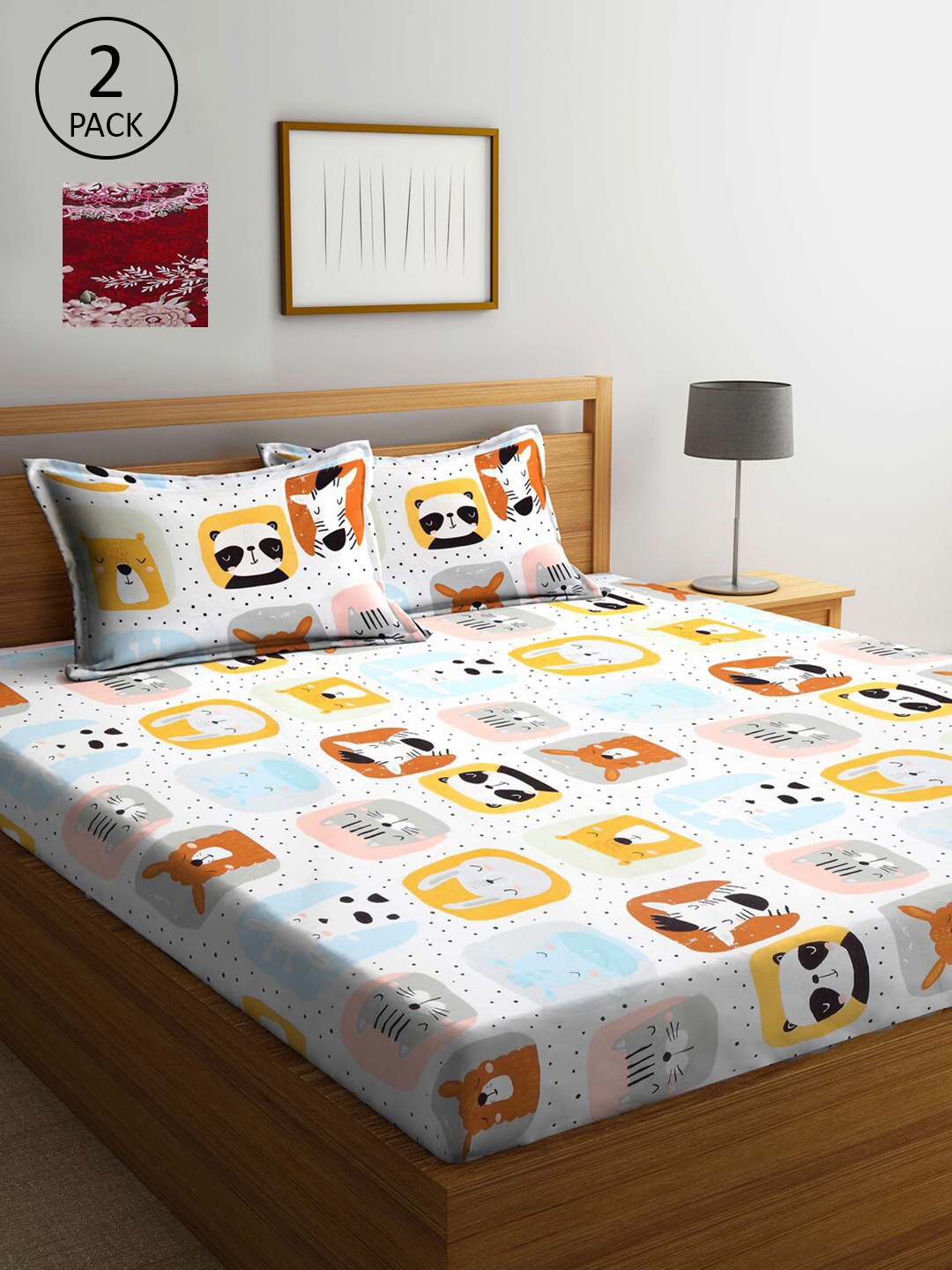 

KLOTTHE Multi Coloured 210 TC Printed 2 King Cotton Bedsheet with 4 Pillow Covers