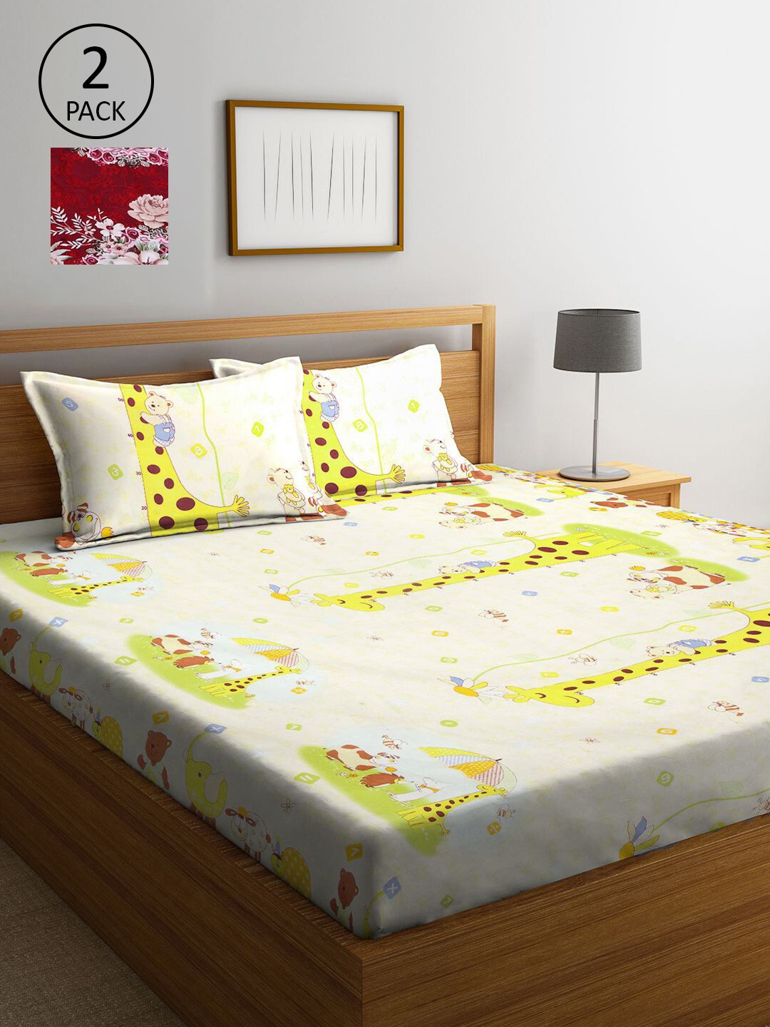 

KLOTTHE Multi Coloured 210 TC Printed Set of 2 King Cotton Bedsheet with 4 Pillow Covers