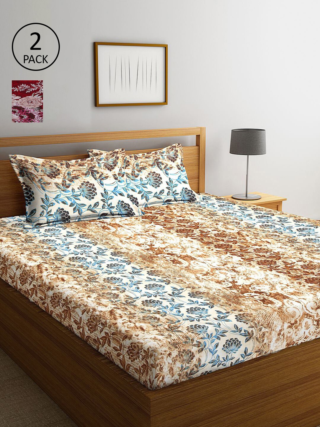 

KLOTTHE Multi Coloured 210 TC Printed Set of 2 King Cotton Bedsheet with 4 Pillow Covers