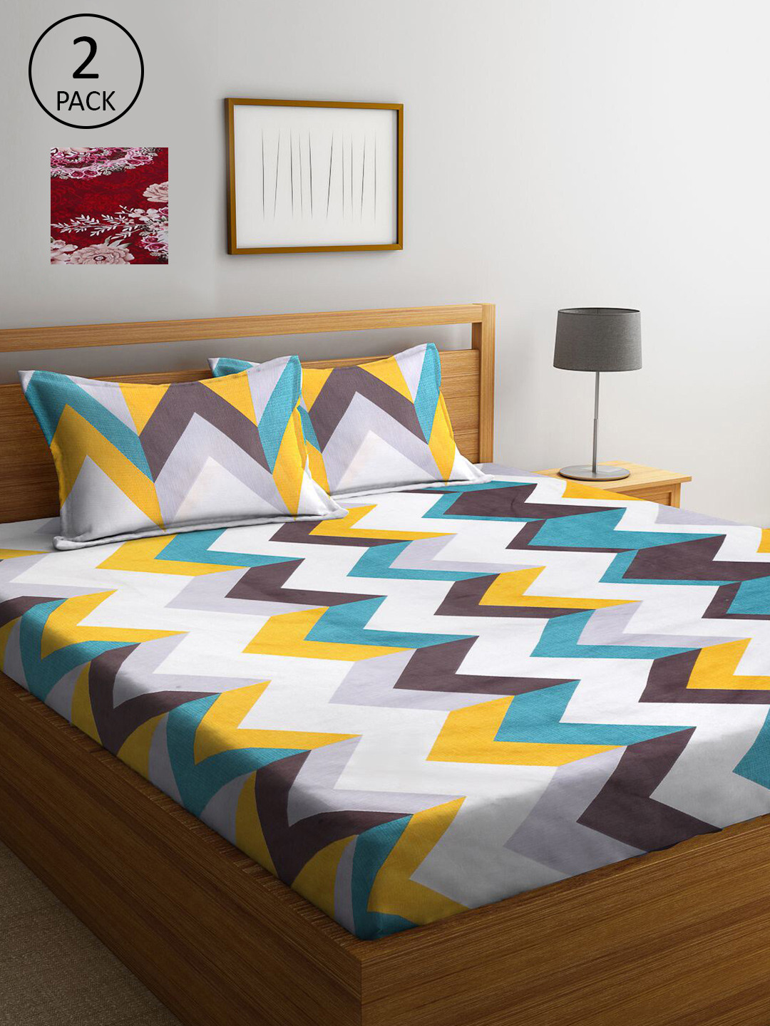 

KLOTTHE Multi Coloured 210 TC Printed 2 King Cotton Bedsheet with 4 Pillow Covers
