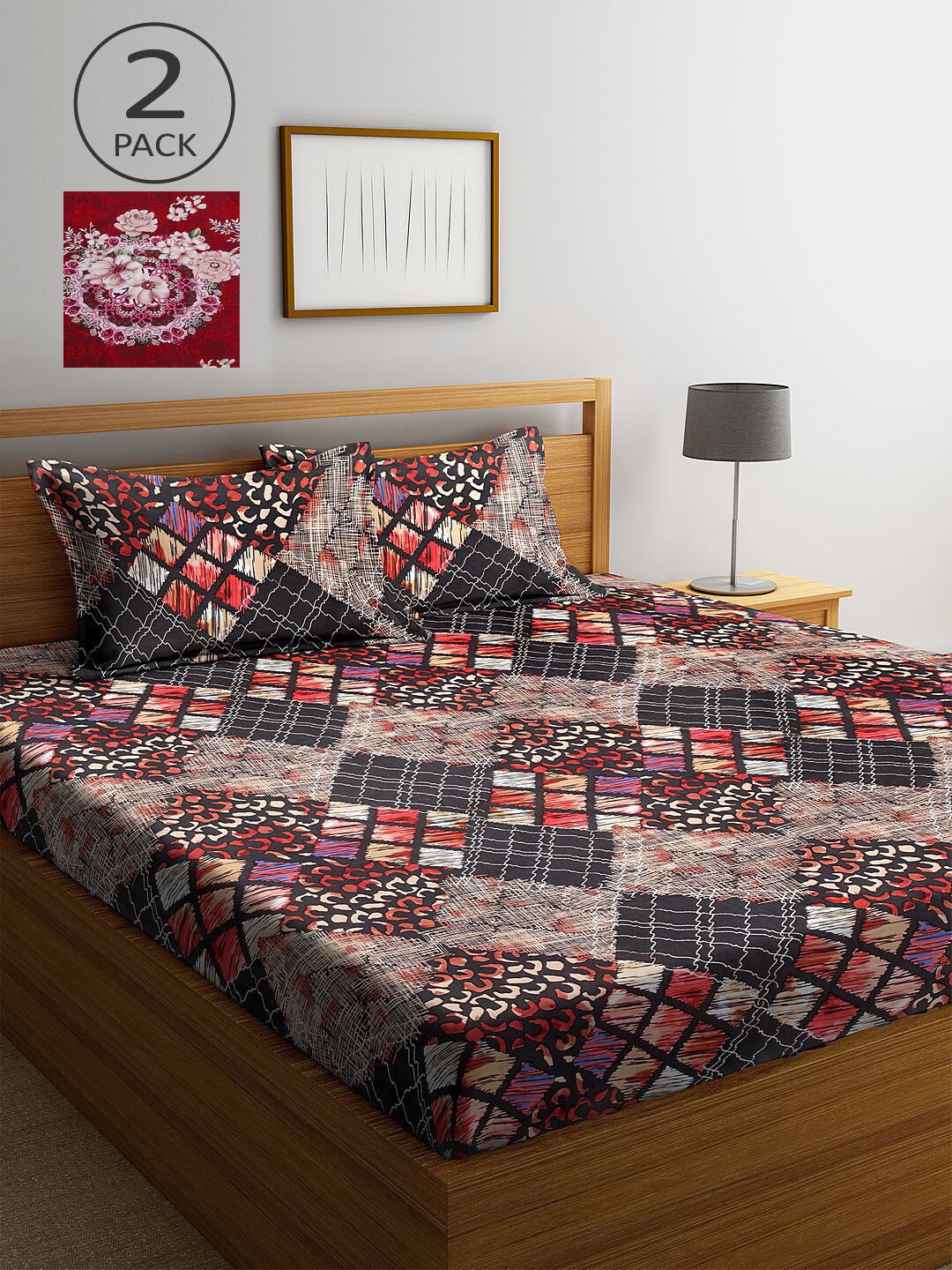 

KLOTTHE Red & Brown Floral 210 TC 2 King Bedsheet with 4 Pillow Covers