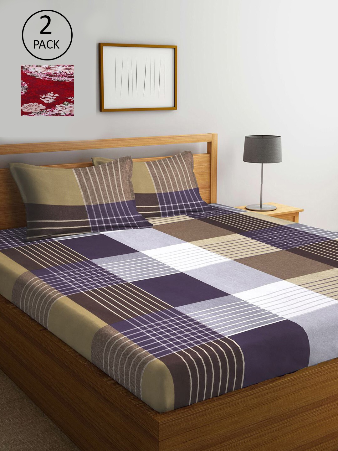 

KLOTTHE Red & Purple Floral 300 TC 2 King Bedsheet with 4 Pillow Covers