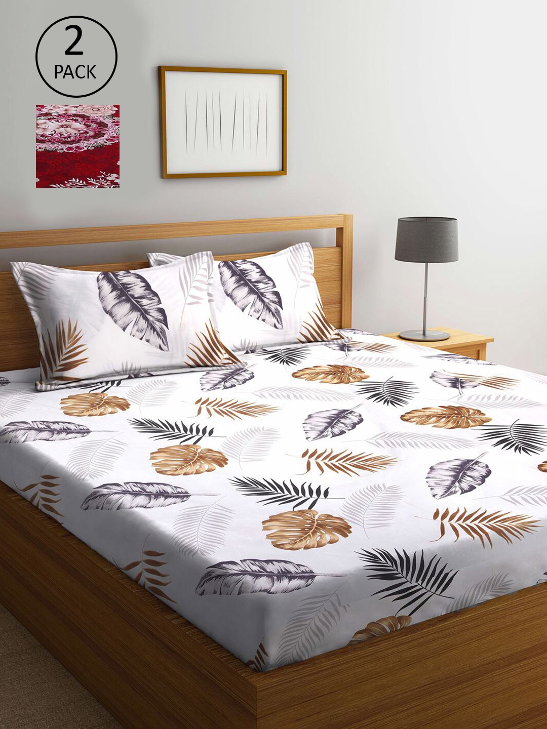

KLOTTHE Maroon & White Floral 210 TC 2 King Bedsheet with 4 Pillow Covers