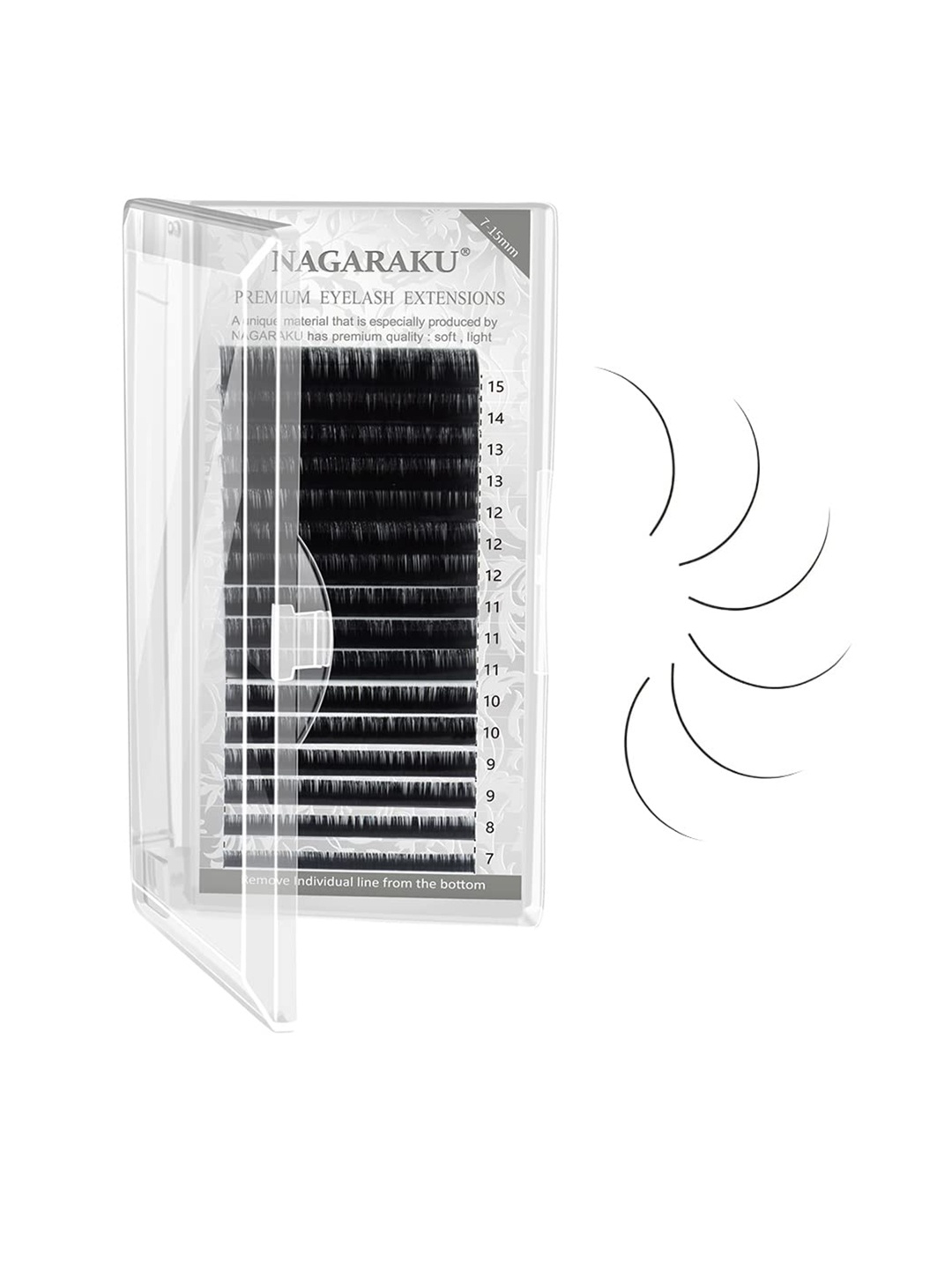 

NAGARAKU Premium Classic 16 Rows Tray 7-15mm False Eyelash Extensions - Curl-DD 0.10, Black