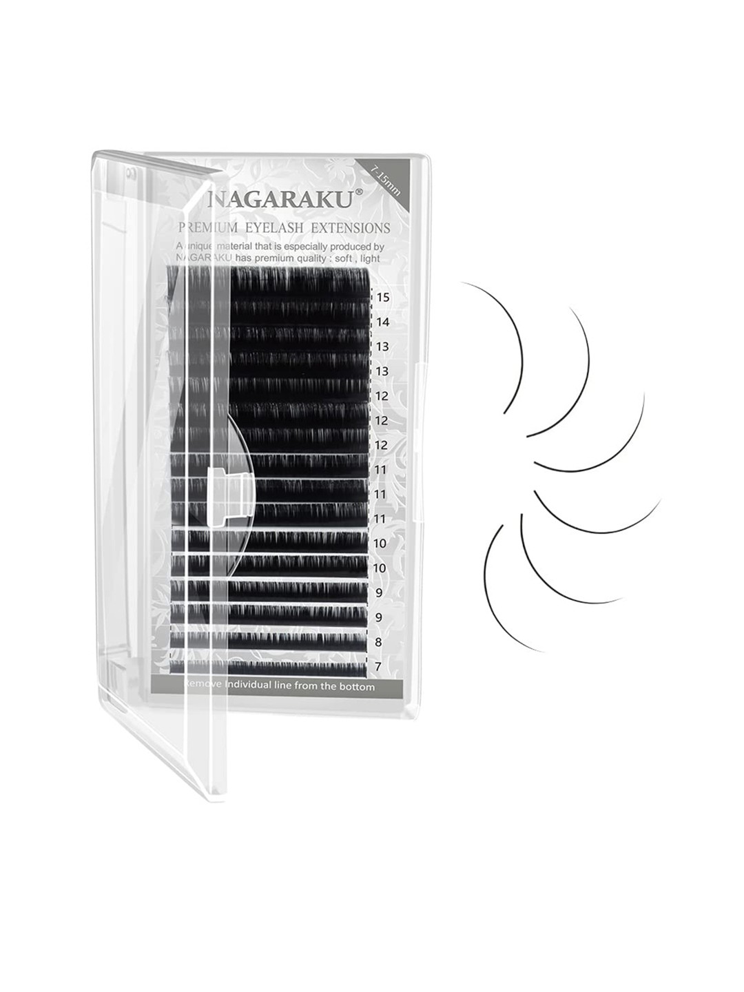 

NAGARAKU Premium Classic 16 Rows Tray 7-15mm False Eyelash Extensions - Curl-LC 0.07, Black