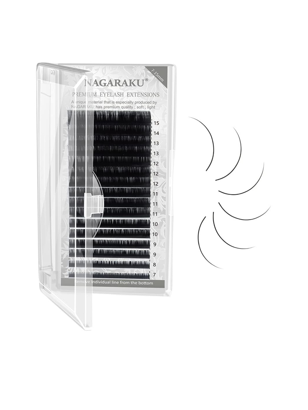 

NAGARAKU Premium Classic 16 Rows Tray 7-15mm False Eyelash Extensions - Curl-C 0.12, Black