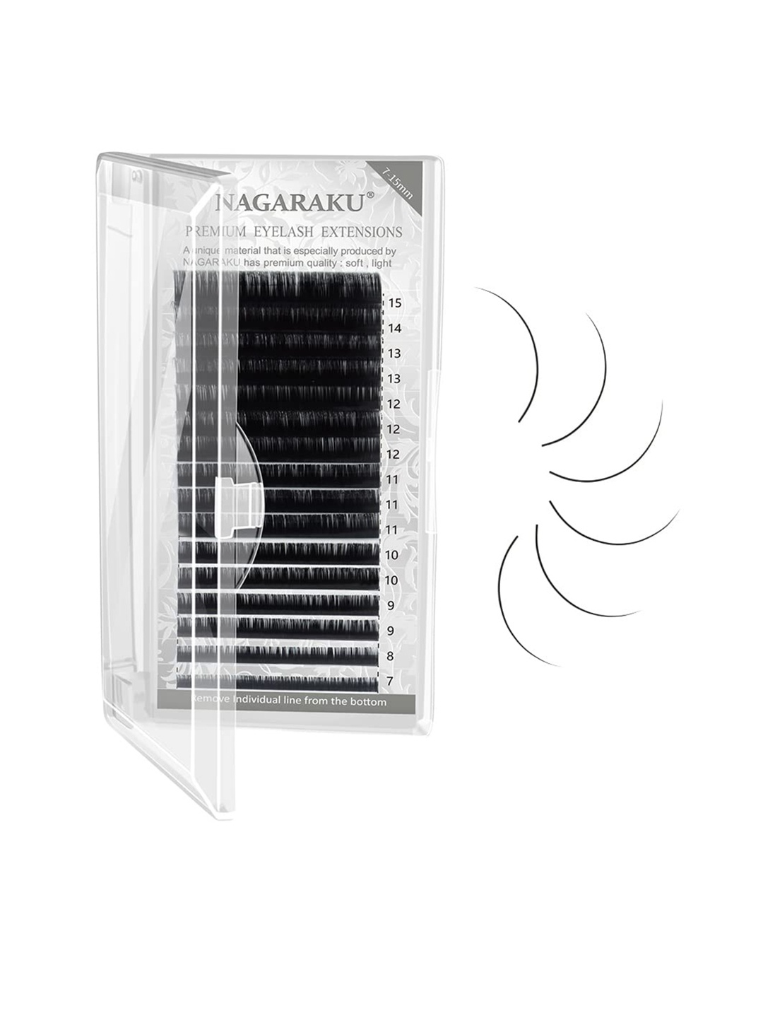 

NAGARAKU Premium Classic 16 Rows Tray 7-15mm False Eyelash Extensions - Curl-J 0.12, Black