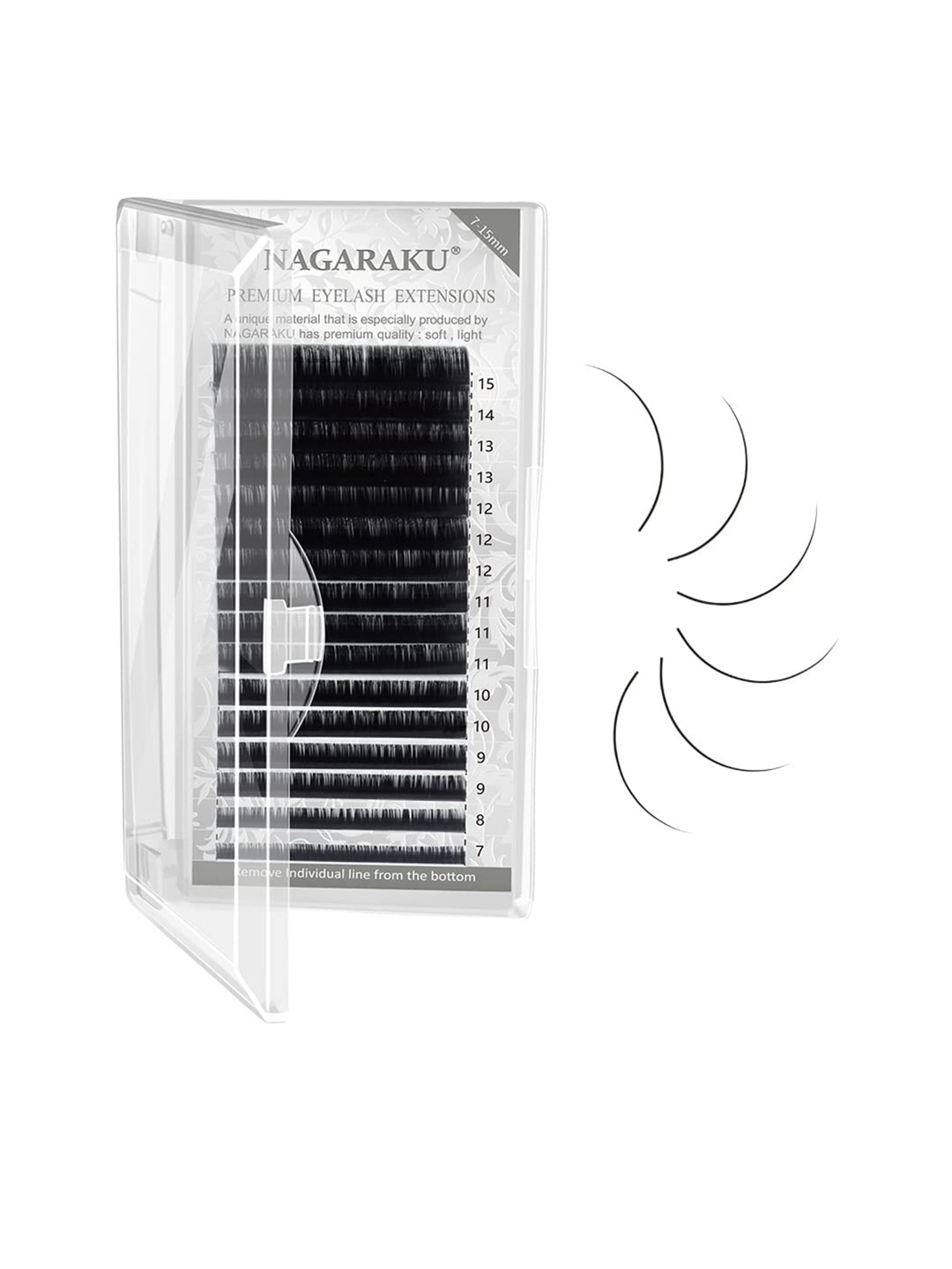 

NAGARAKU Premium Classic 16 Rows Tray 7-15mm False Eyelash Extensions - Curl-LD 0.12, Black