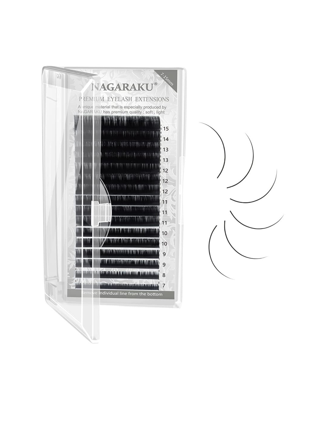 

NAGARAKU Premium Classic 16 Rows Tray 7-15mm False Eyelash Extensions - Curl-B 0.15, Black