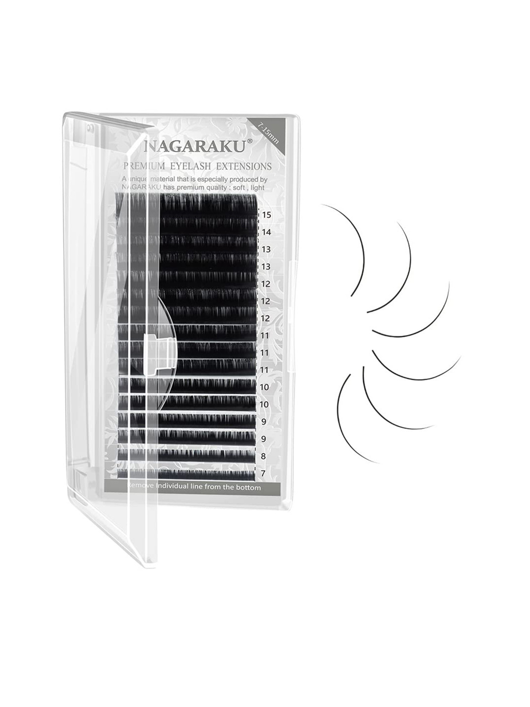 

NAGARAKU Premium Classic Synthetics 16 Rows Tray 7-15mm False Eyelash Extensions - Curl J, Black