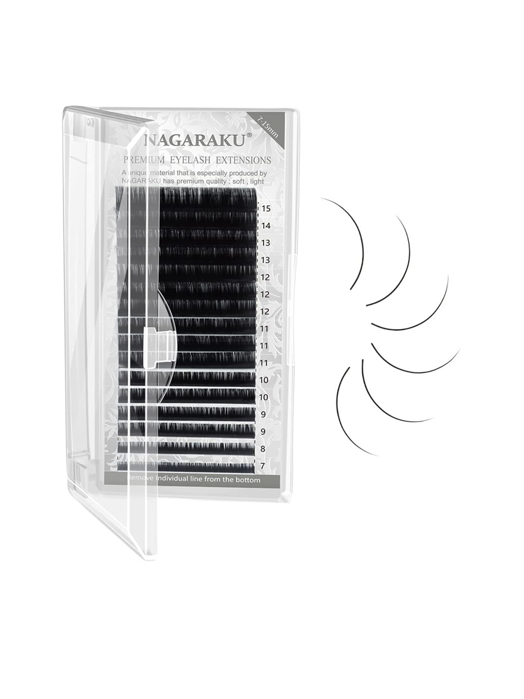 

NAGARAKU Premium Classic Synthetics 16 Rows Tray 7-15mm False Eyelash Extensions - Curl LC, Black