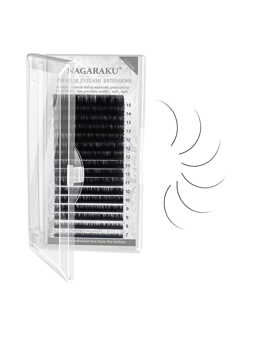 

NAGARAKU Premium Classic Synthetics 16 Rows Tray 7-15mm False Eyelash Extensions - Curl LD, Black