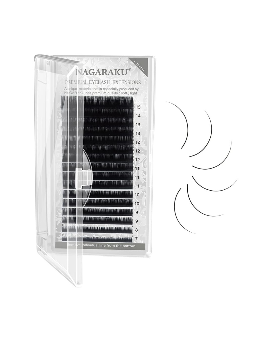 

NAGARAKU Premium Classic Synthetics 16 Rows Tray 7-15mm False Eyelash Extensions - Curl C, Black