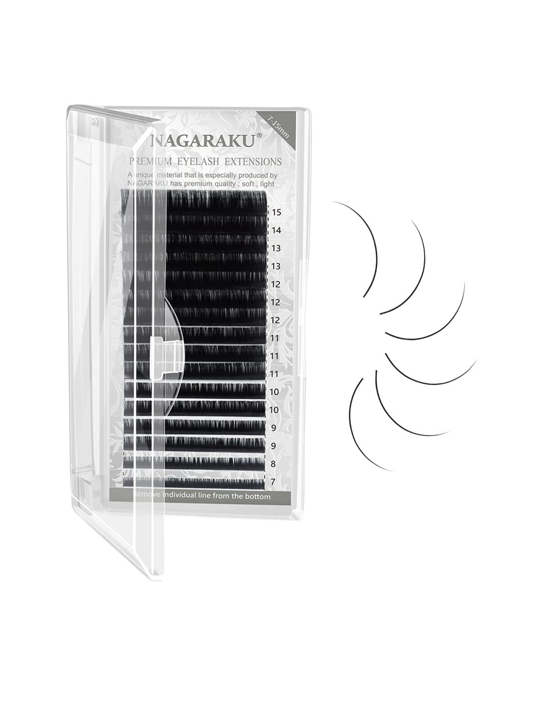 

NAGARAKU Premium Classic 16 Rows Tray 7-15mm False Eyelash Extensions - Curl-J 0.20, Black