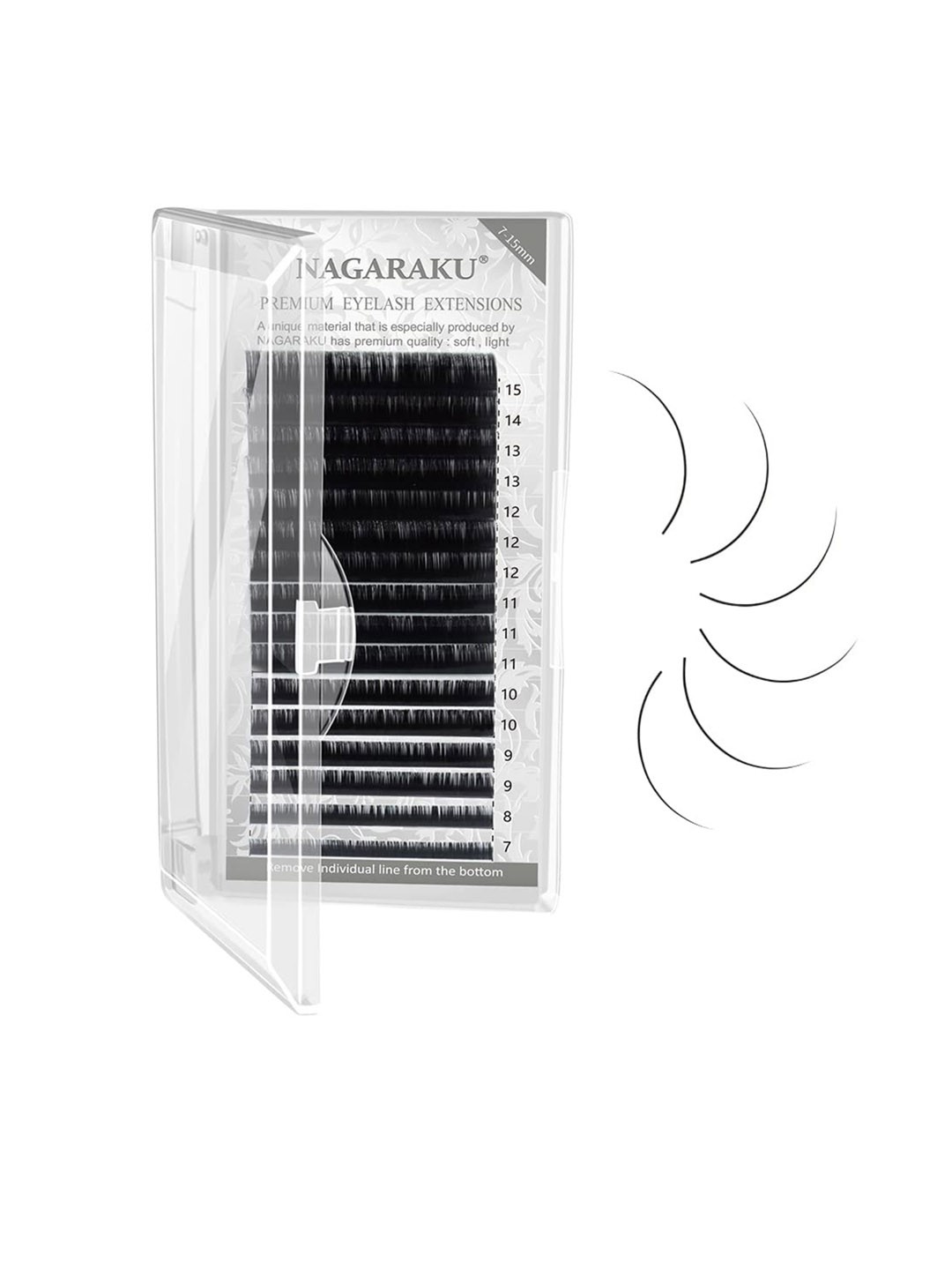 

NAGARAKU Premium Classic 16 Rows Tray 7-15mm False Eyelash Extensions - Curl-D 0.07, Black