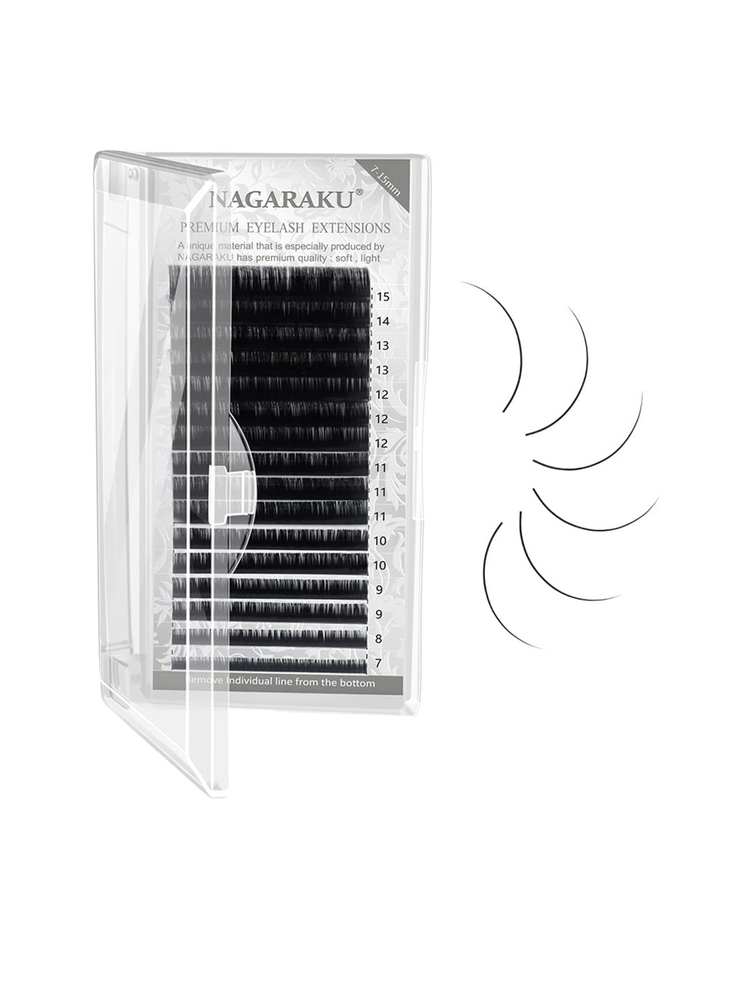 

NAGARAKU Premium Classic 16 Rows Tray 7-15mm False Eyelash Extensions - Curl-D 0.15, Black